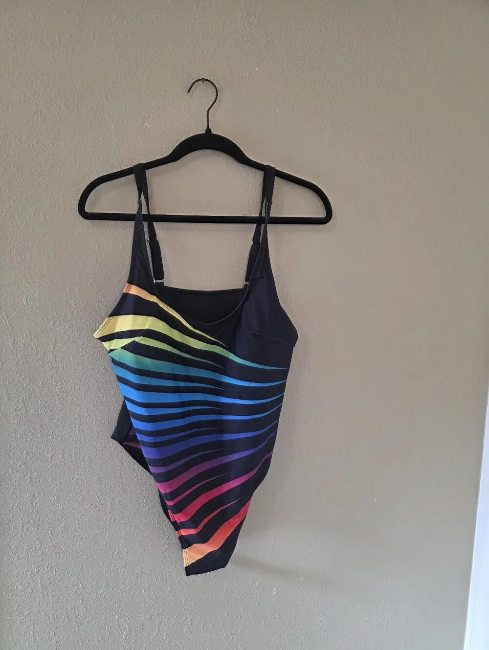 Black One-Piece Swimsuit with Rainbow Stripes